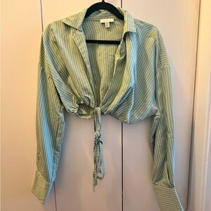Topshop Mint Green Pinstripe Casual Button-Down Shirt